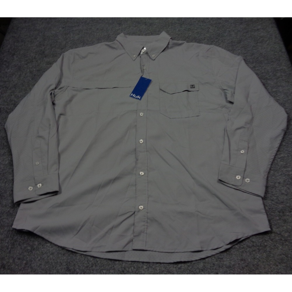 Huk Shirt Mens Gray‎ 2XL Tide Point Break Long Sleeve Vented Fishing